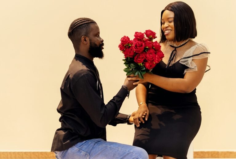 "Interest in Romantic Relationships: What 2025 Trends Reveal About Love, Connection, and the Future of Dating."(A man giving a woman a bouquet of roses)