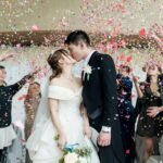 The Impact of Love, Marriage, and Overall Wellbeing on Reducing Stress | Love and Health Future.(man in black suit kissing woman in white wedding dress)