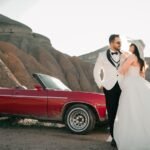 Love and Health Future: 10 Ways Love Is Good for Your Health.(Elegant couple poses beside a classic red convertible in a rocky landscape.)