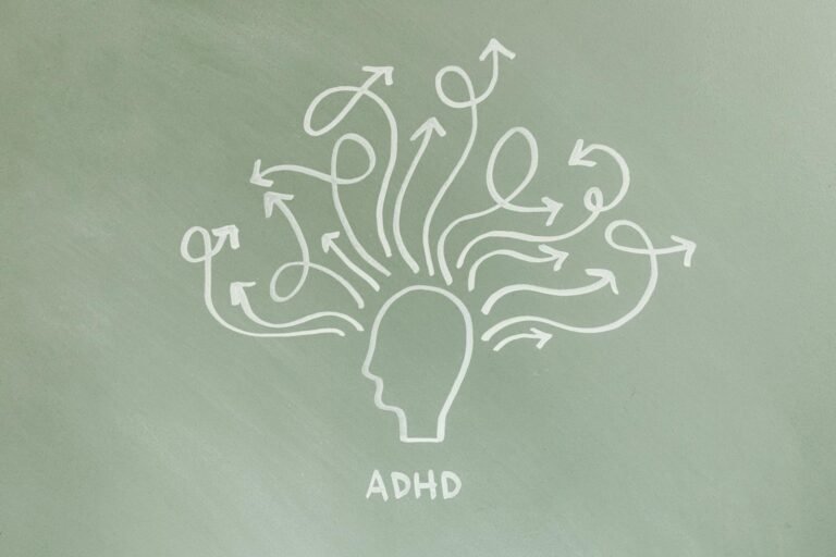 Health in 2025: Socioeconomic and Demographic Factors Influencing Mental Health and Gun Violence in the U.S. and Australia, Abstract representation of ADHD with arrows symbolizing scattered thoughts.