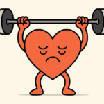Love and Health Challenges in 2025: Embracing Connection and Well-Being. heart, weights, exercise, strength, struggle, effort, health, emotional burden, sadness, depression, challenge, stress, burden, cartoon, overcome, perseverance