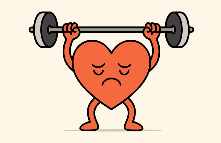 Love and Health Challenges in 2025: Embracing Connection and Well-Being. heart, weights, exercise, strength, struggle, effort, health, emotional burden, sadness, depression, challenge, stress, burden, cartoon, overcome, perseverance